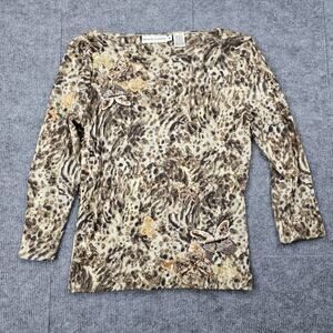 Vintage Dana Buchman Top Womens Medium Sheer Mesh Y2K Butterfly Sequin Animal